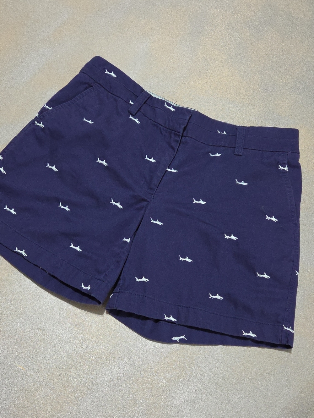 British Khaki Navy Shorts with White Shark Embroidery - Women's